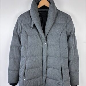 Women's Gray Quilted Duvet Puffer Coat with Shawl Collar